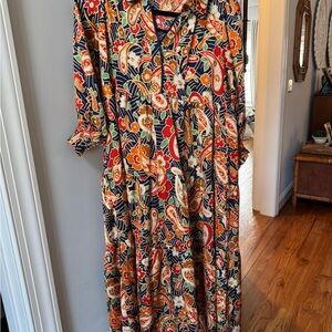 Umgee Navy Floral Paisley Tiered Maxi Dress